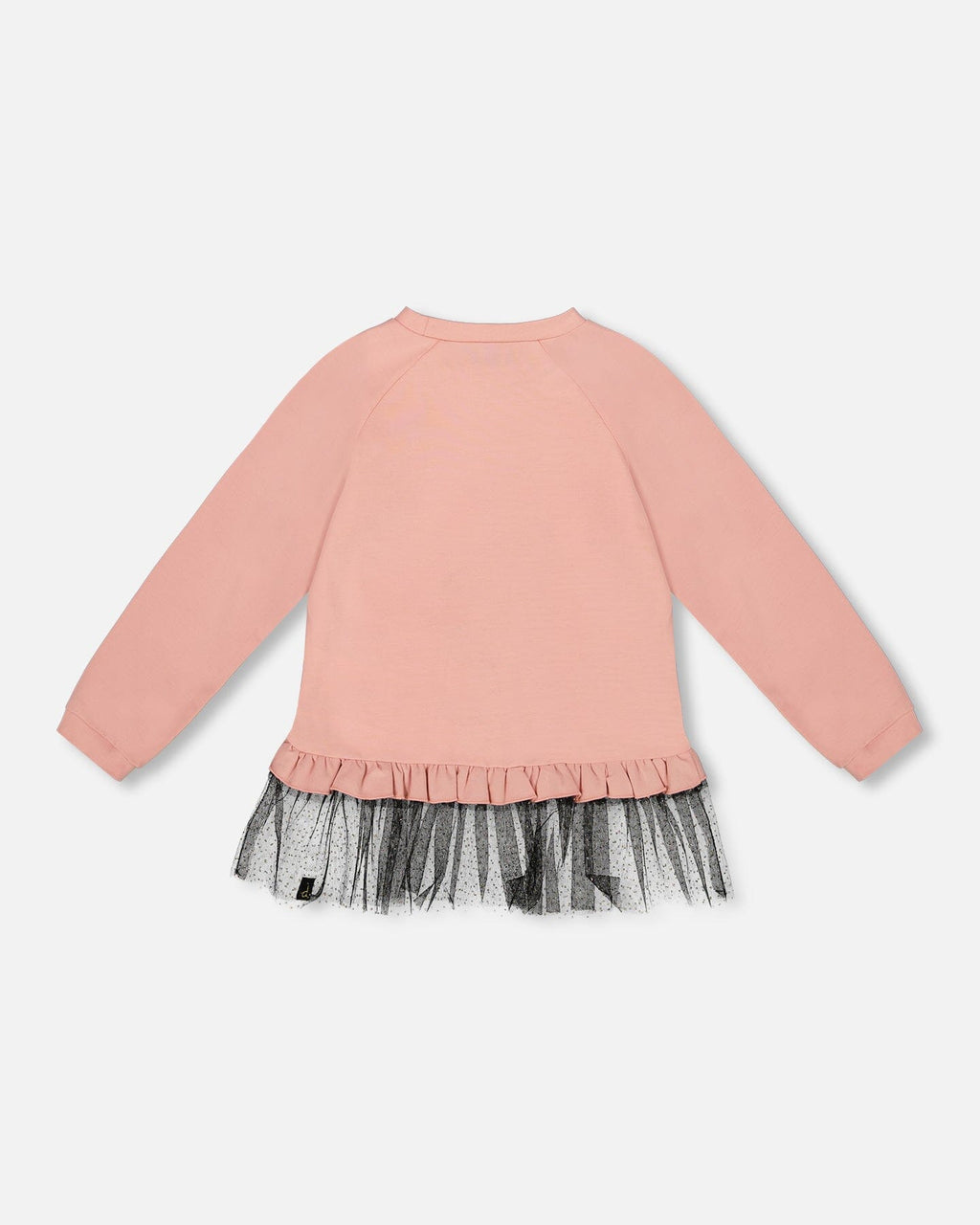 Long Bi-Material Top Dusty Pink With Mesh Ruffle Hem And Leopard Print