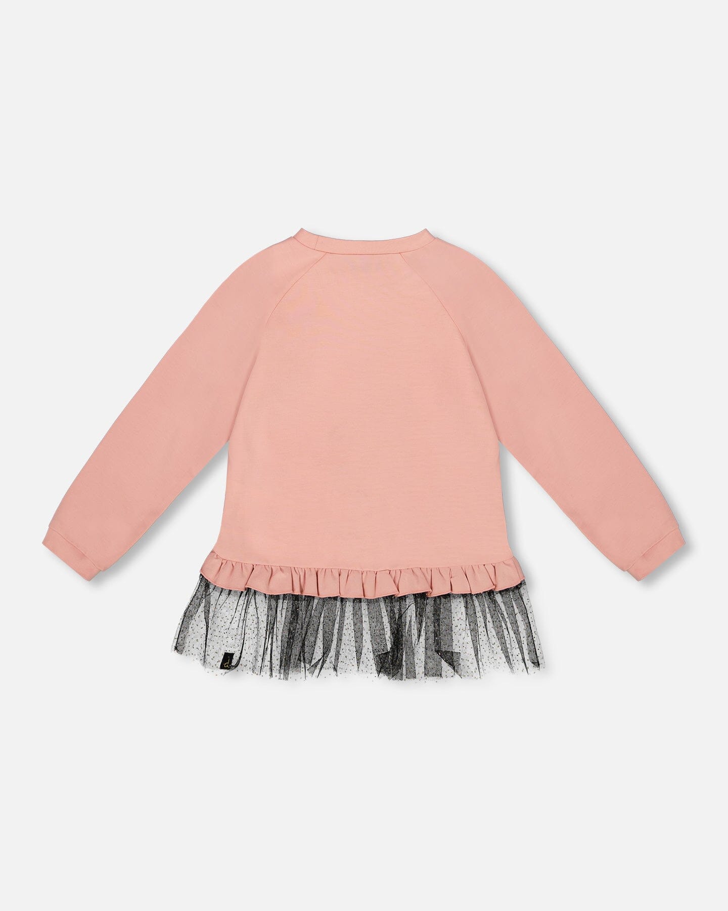 Long Bi-Material Top Dusty Pink With Mesh Ruffle Hem And Leopard Print