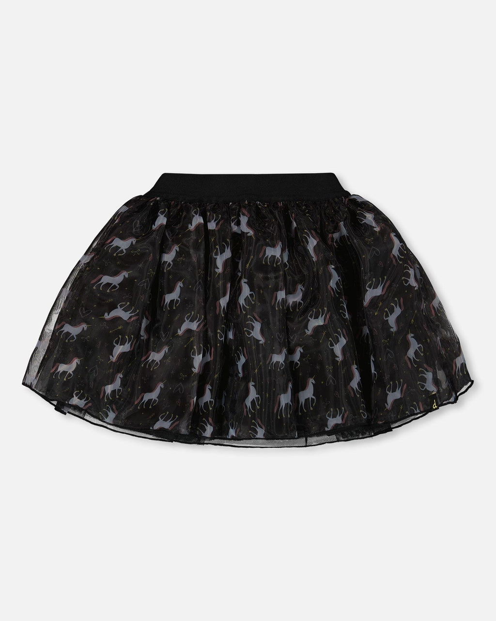Organza And Mesh Skirt Black With Unicorn Print