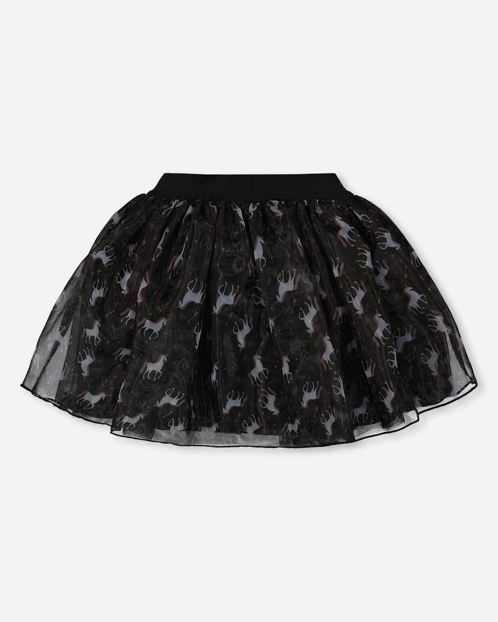 Organza And Mesh Skirt Black With Unicorn Print