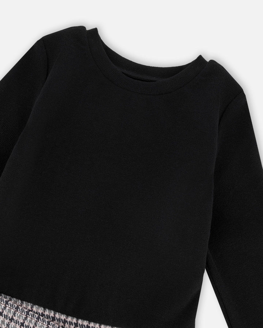 Bi-Material Dress Black And Houndstooth