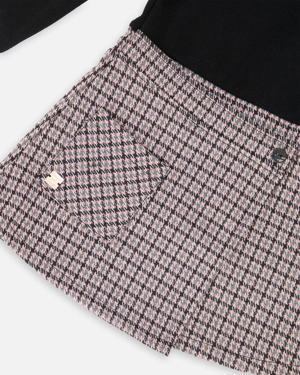 Bi-Material Dress Black And Houndstooth