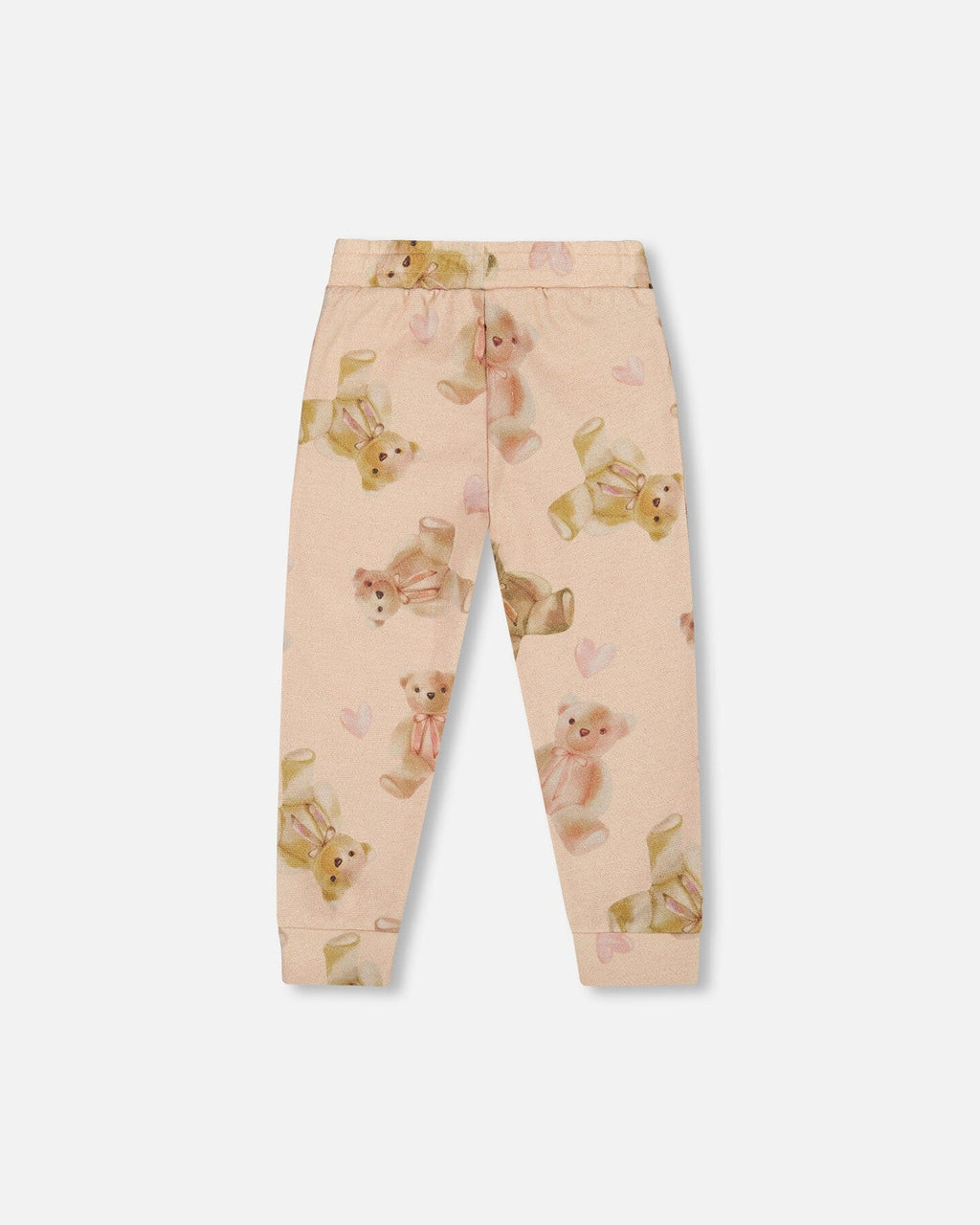 Glittering French Terry Sweatpants Beige Teddy Bear Print