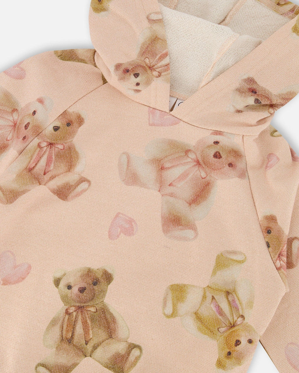 Glittering French Terry Hoodie Beige Teddy Bear Print