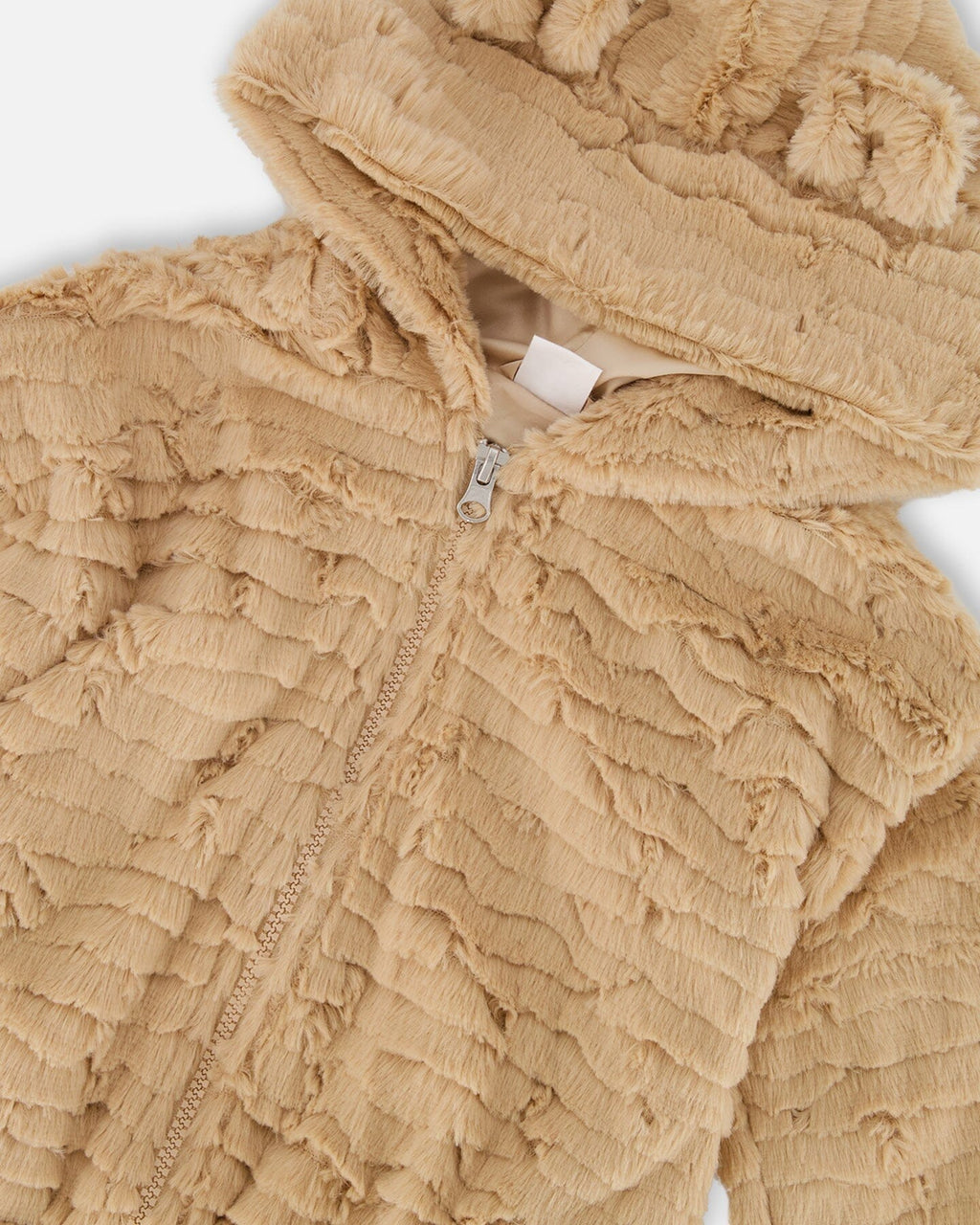 Faux Fur Hooded Jacket Nougat