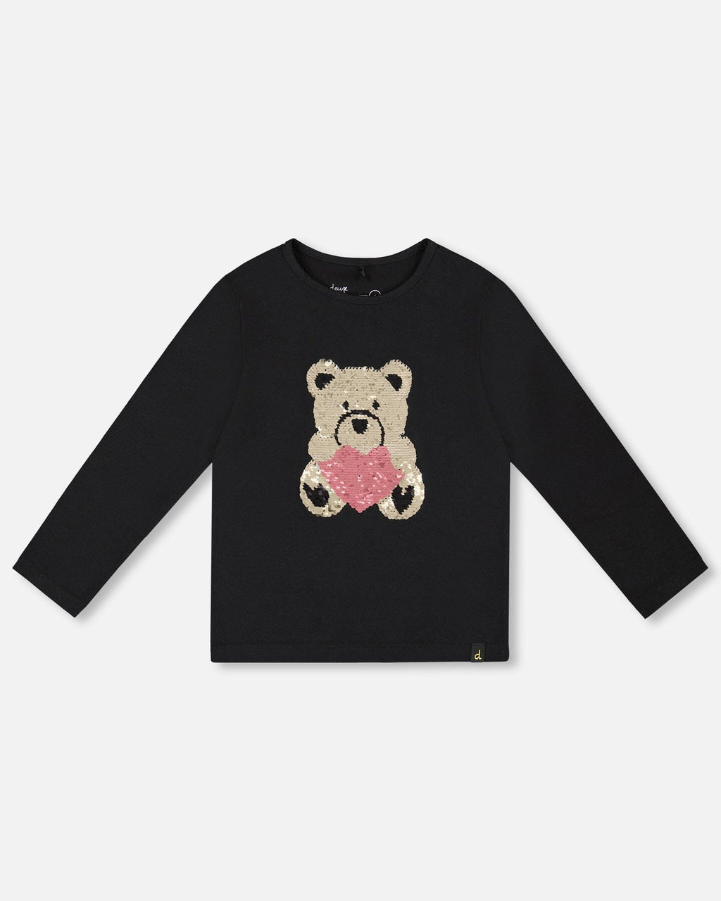 Black Organic Cotton T-Shirt With Reversible Sequin Teddy Bear