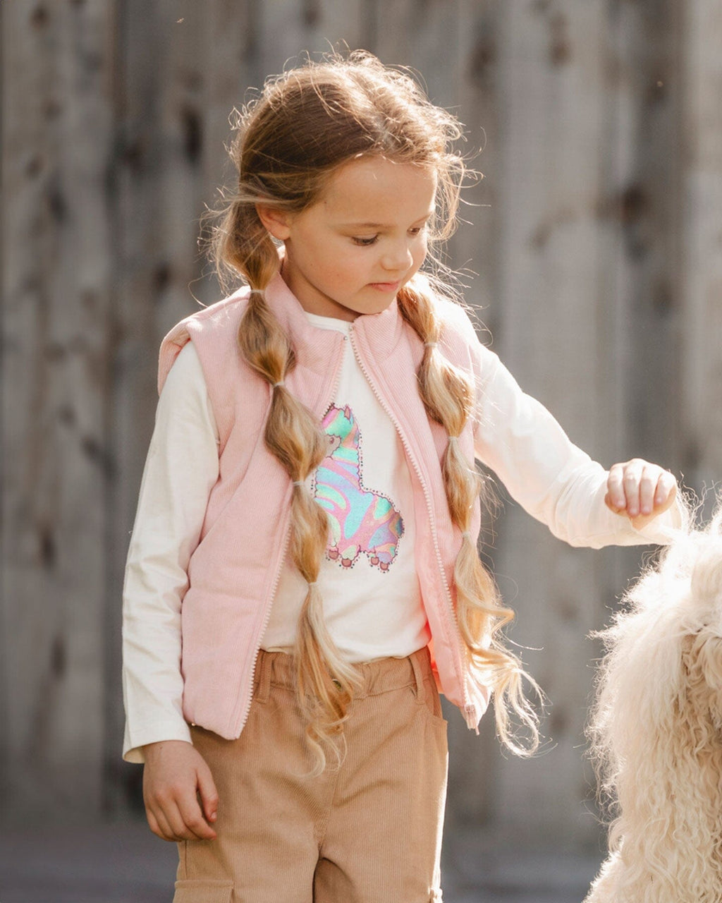 Organic Cotton T-Shirt Off White With Llama