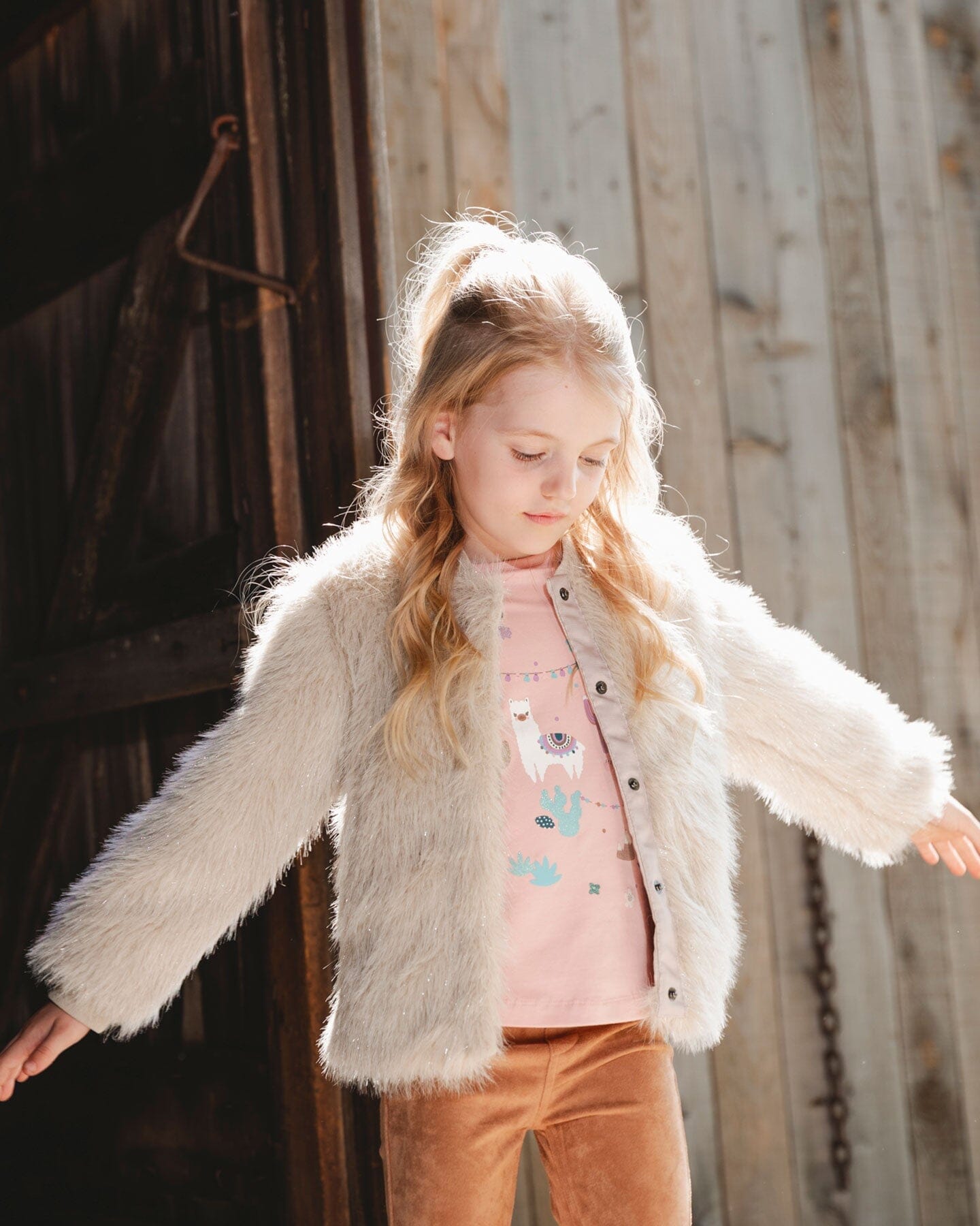 Organic Cotton T-Shirt Dusty Pink With Llama