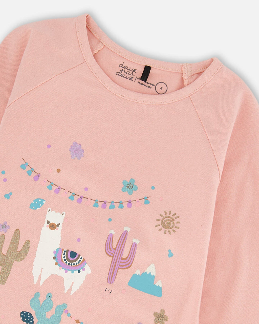 Organic Cotton T-Shirt Dusty Pink With Llama