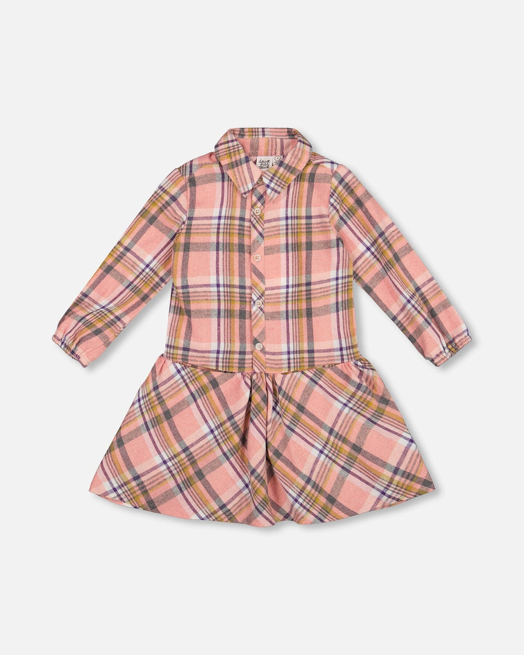Shirt Plaid Dress With Frill Pink, Yellow And Gray
