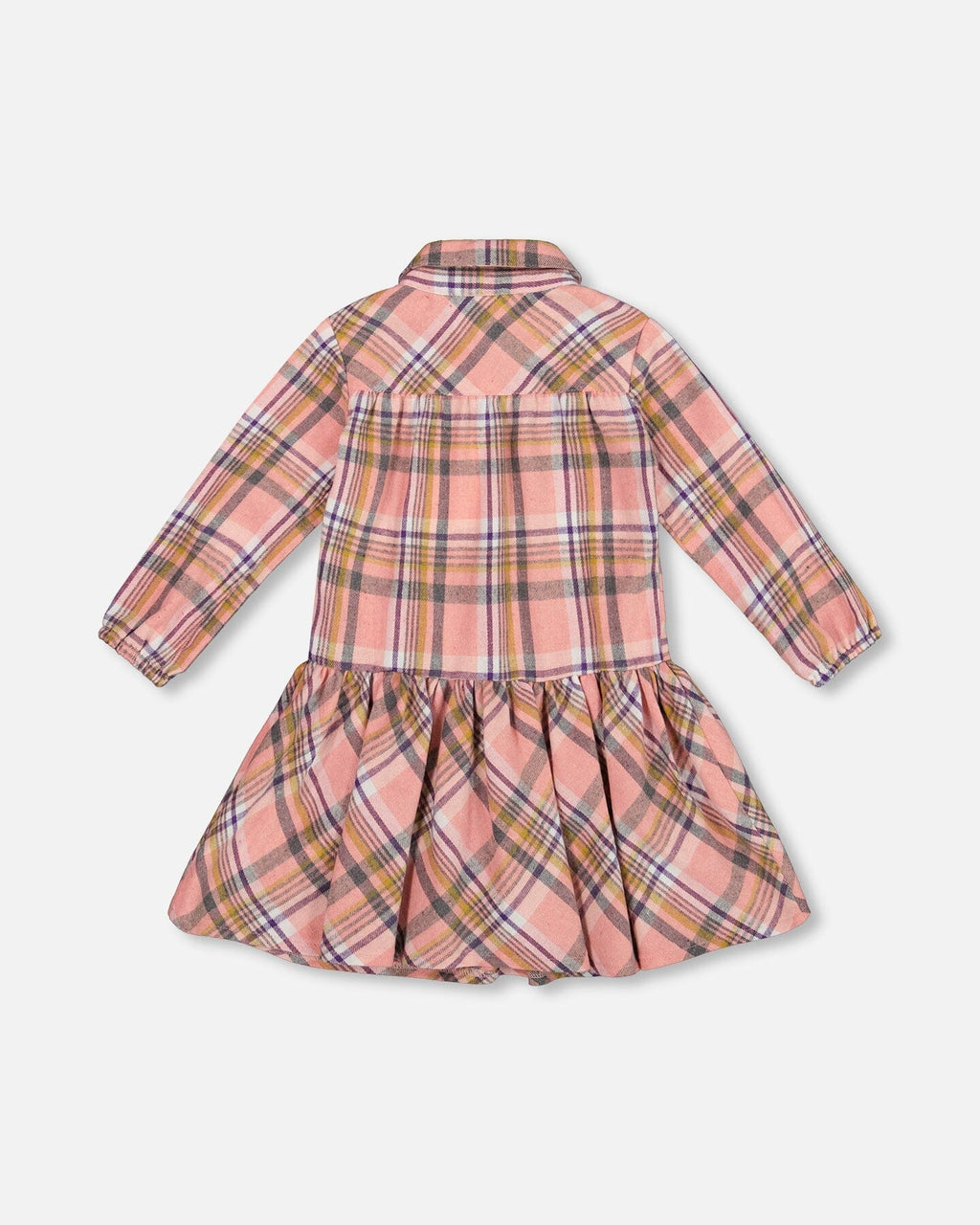 Shirt Plaid Dress With Frill Pink, Yellow And Gray
