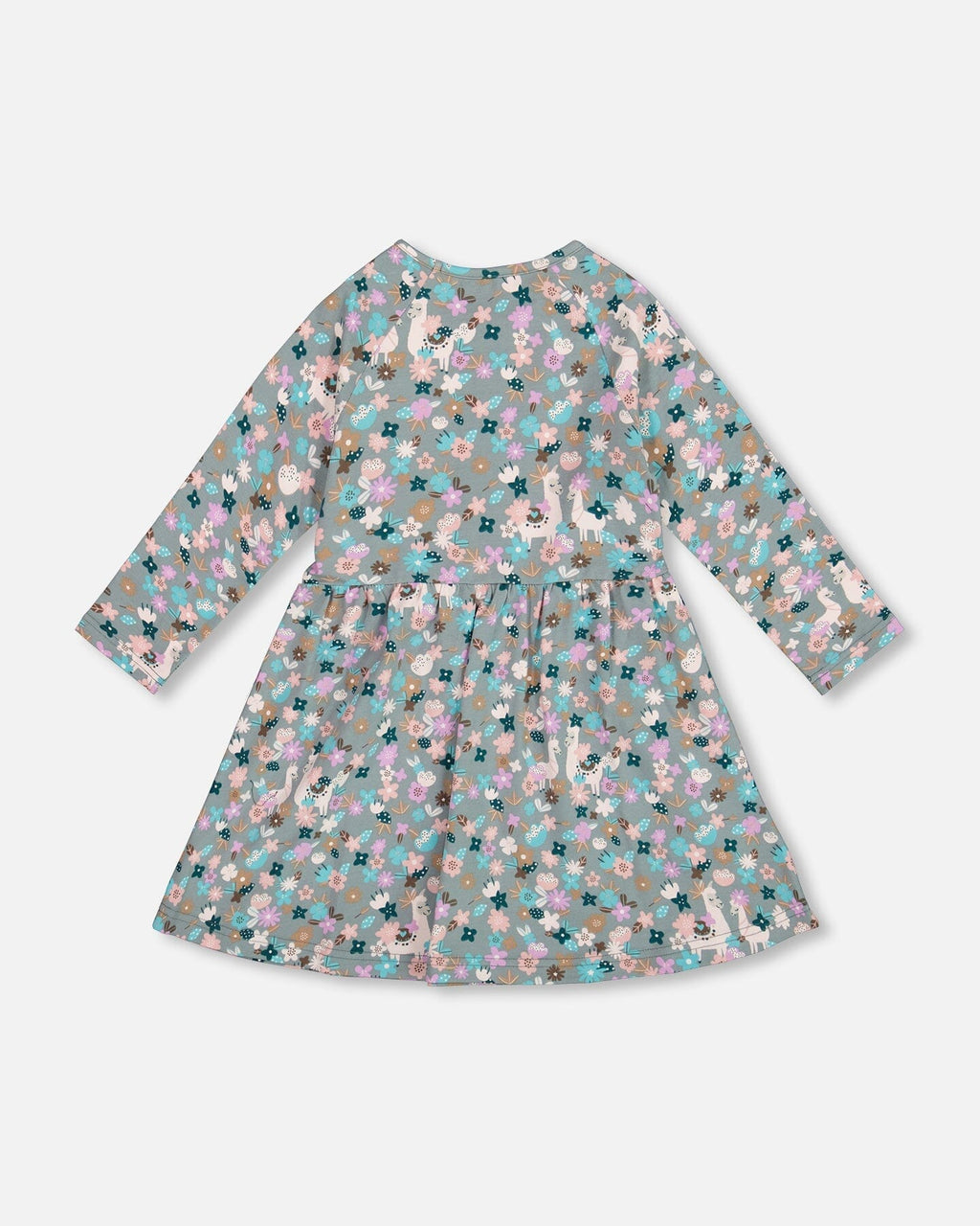 Half Button Organic Cotton Dress Blue Llama Print