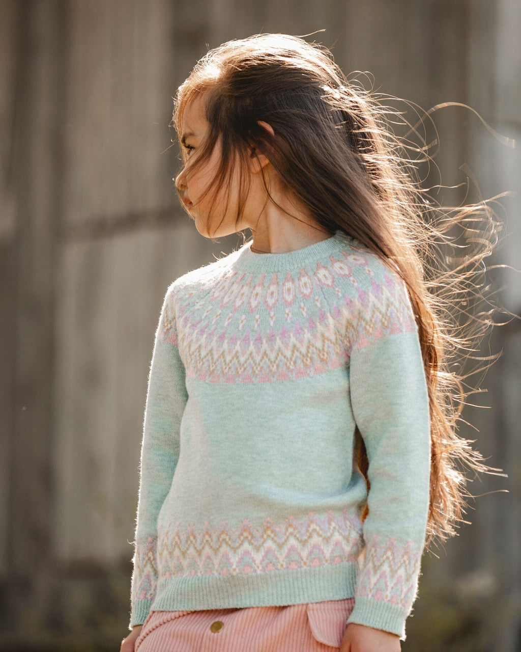 Sweater With Norwegian Jacquard Turquoise Blue