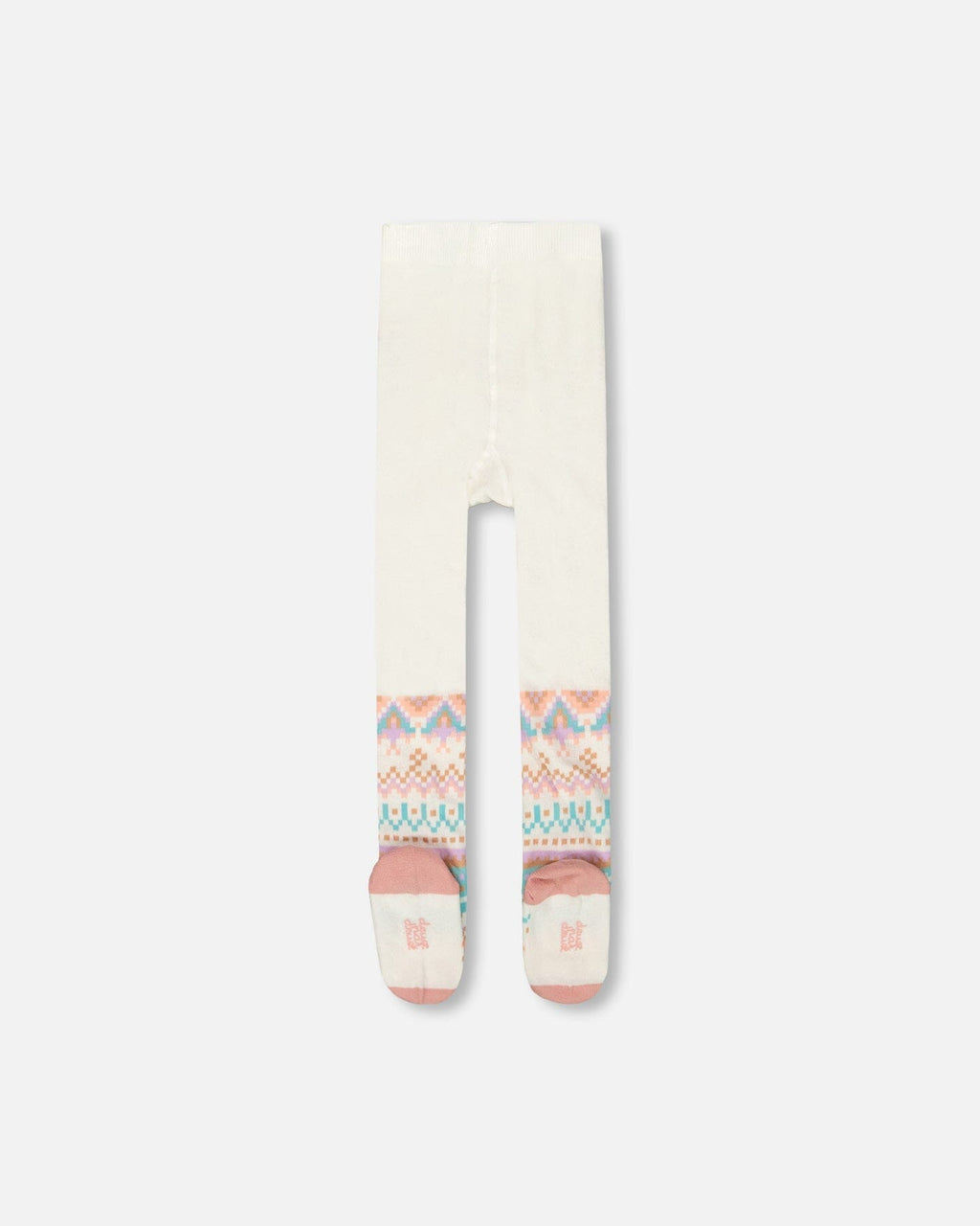 Knit Tights White Pink And Turquoise With Norwegian Jacquard