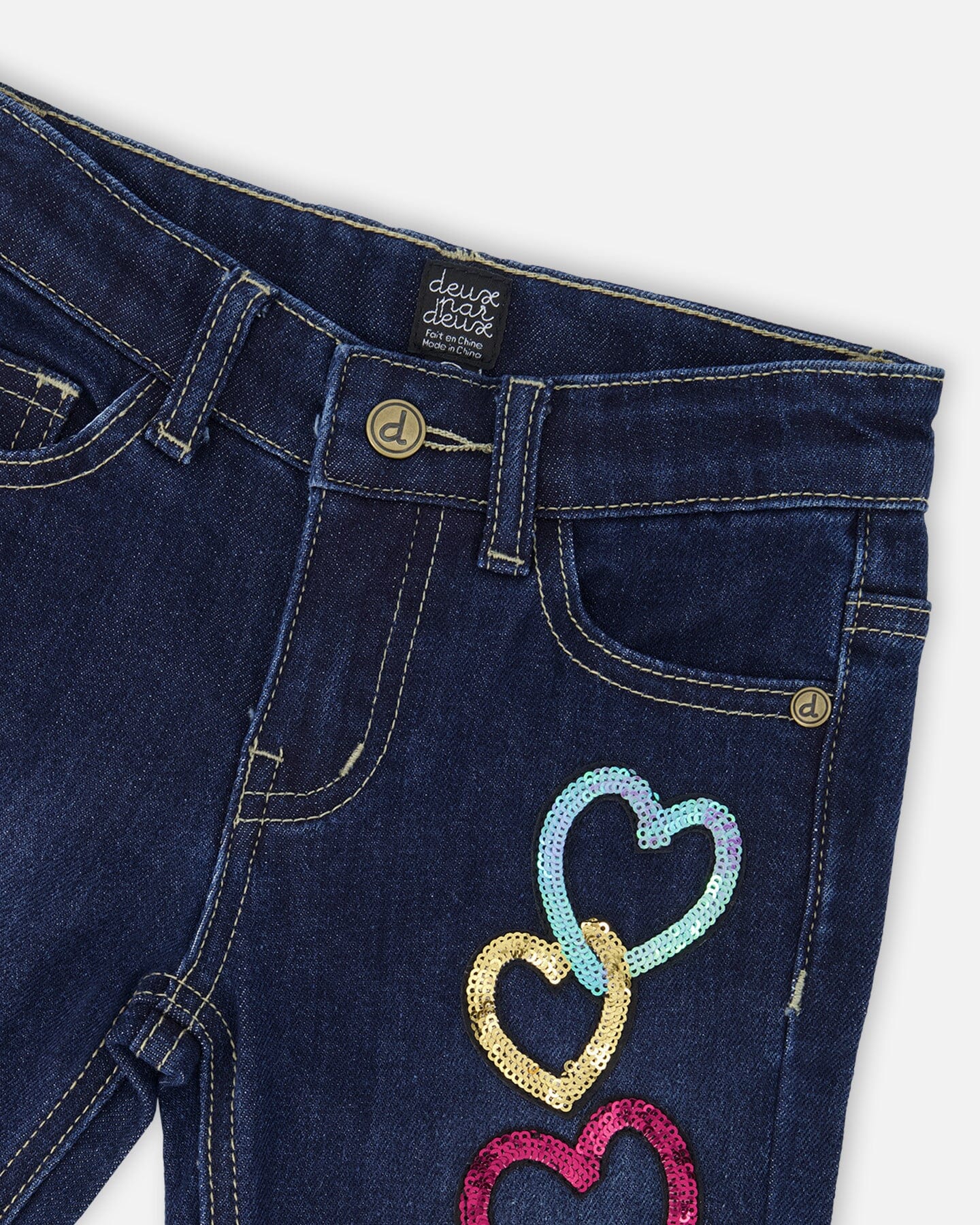 Stretch Jeans Blue Denim With Glittery Hearts