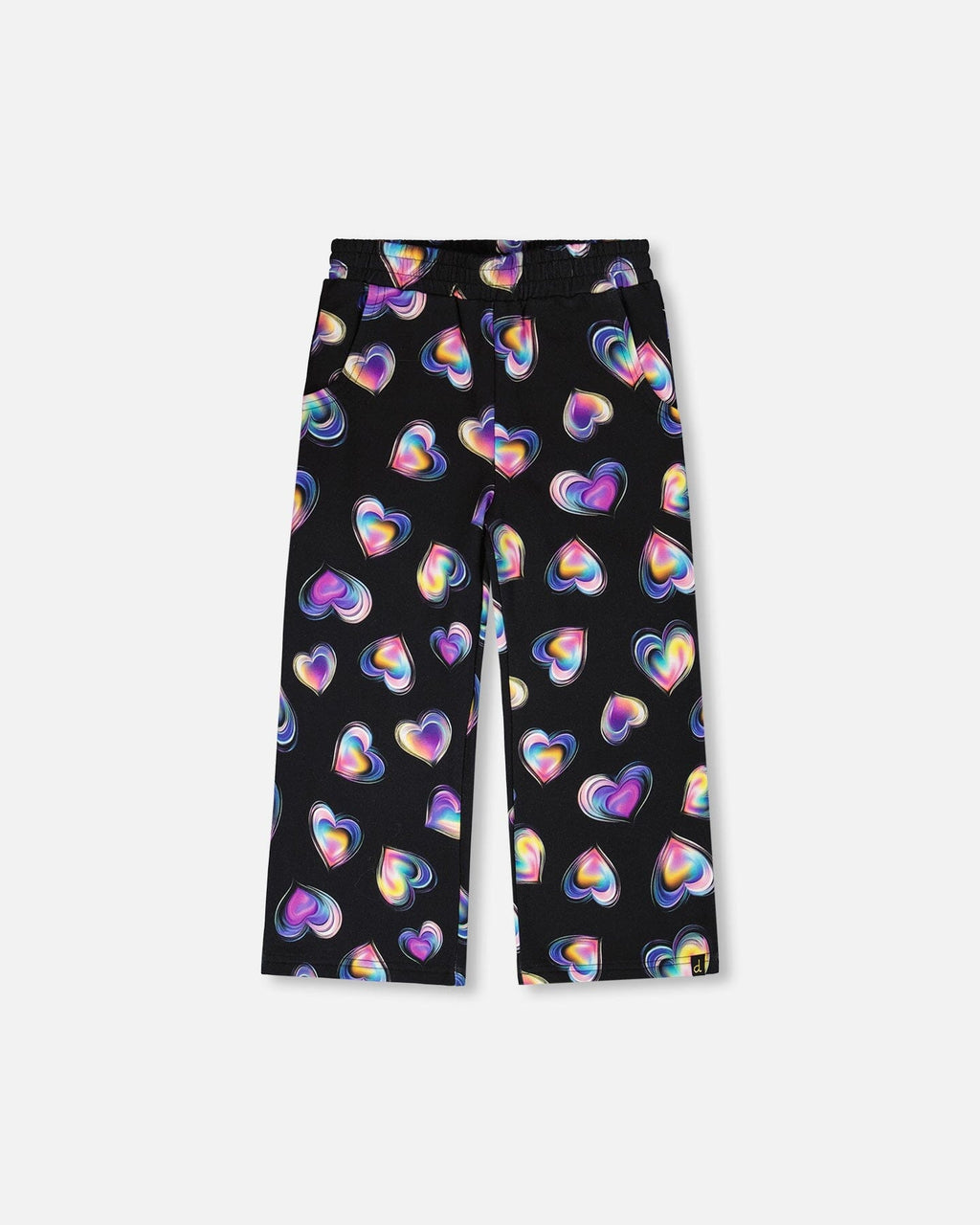 Wide Leg Fleece Pants Black And Multicolor