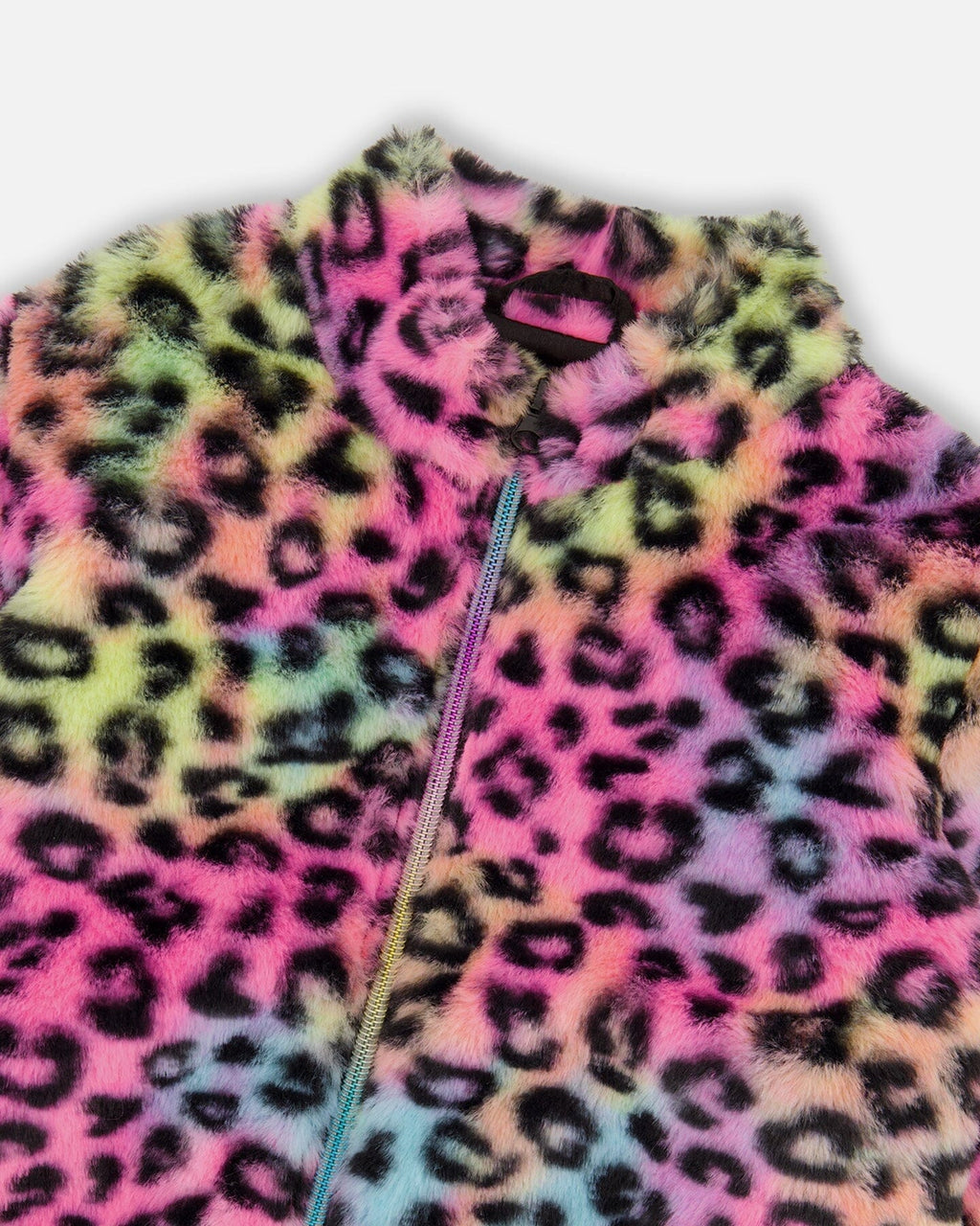 Faux Fur Zipped Jacket Multicolor Leopard