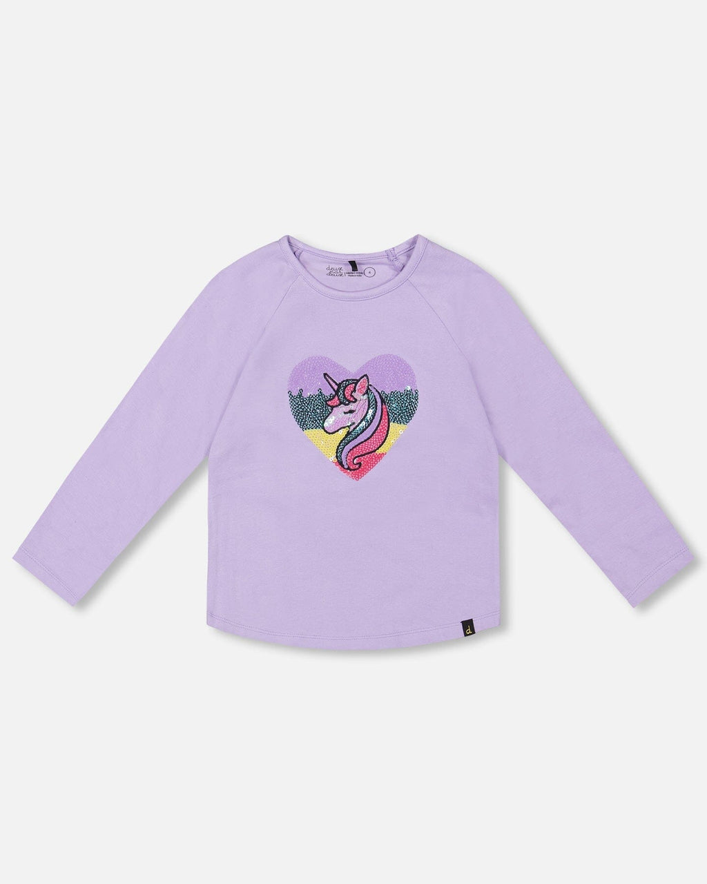Organic Cotton Long Sleeve T-Shirt Lavender With Sequin Unicorn