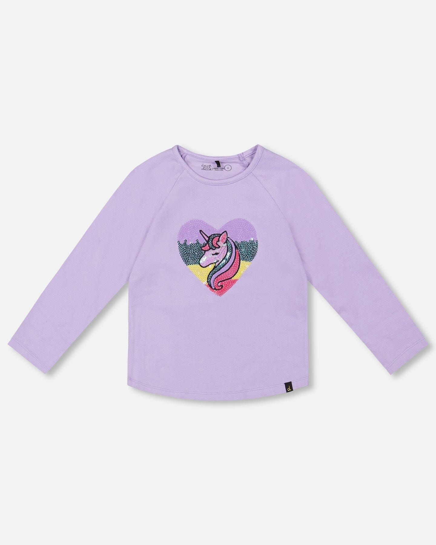 Organic Cotton Long Sleeve T-Shirt Lavender With Sequin Unicorn