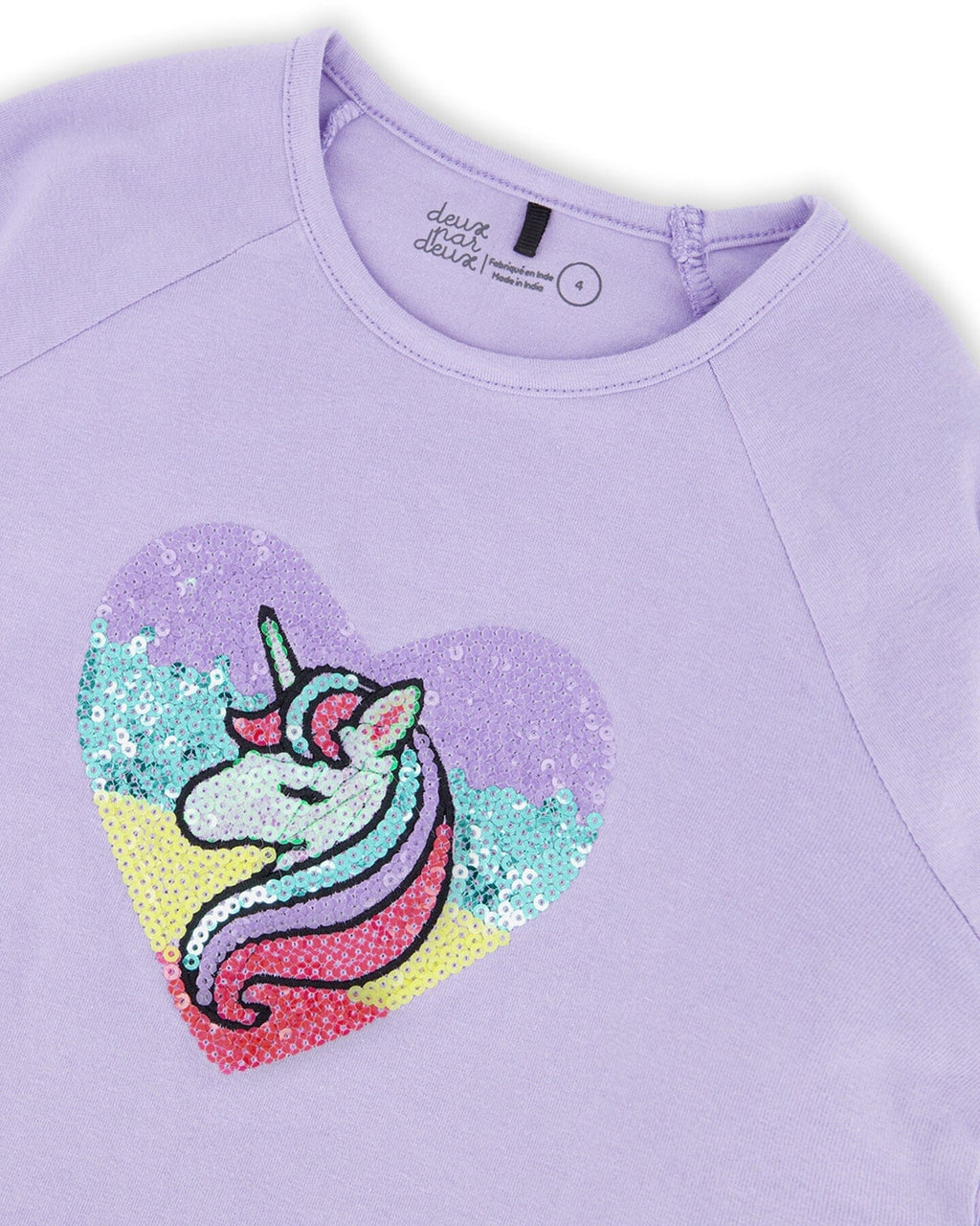 Organic Cotton Long Sleeve T-Shirt Lavender With Sequin Unicorn