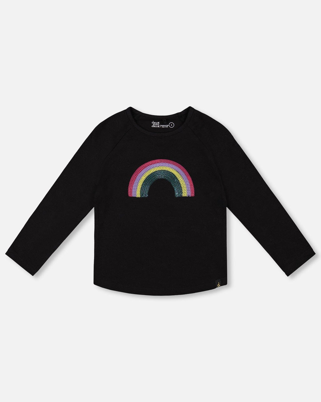 Organic Cotton Long Sleeve T-Shirt Black With Sequin Rainbow
