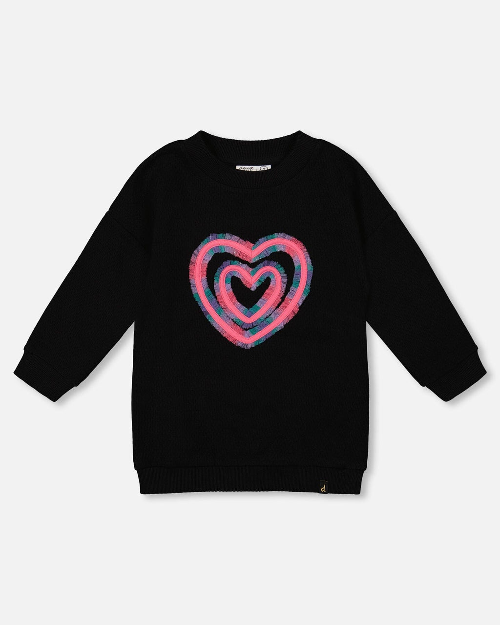 Fleece Jacquard Tunic Black With Heart Applique