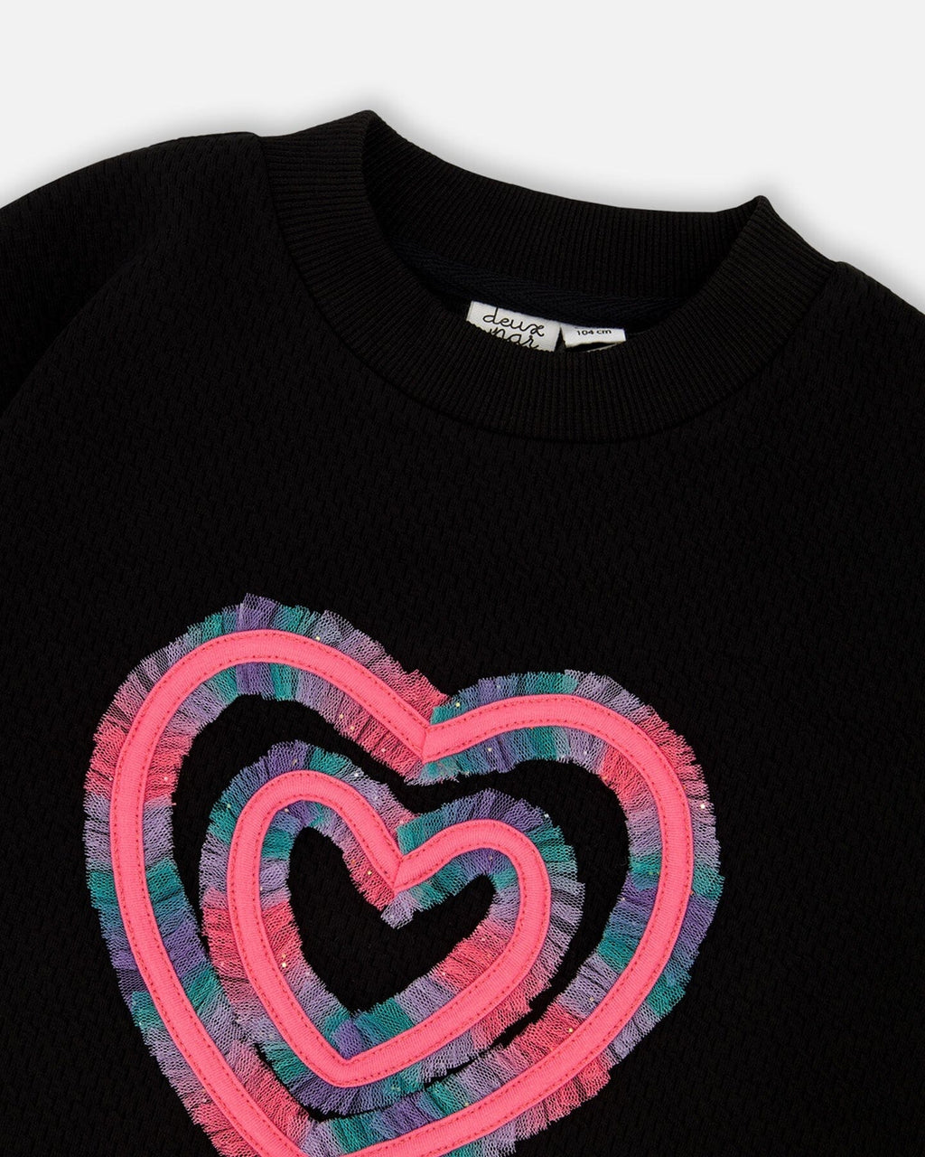 Fleece Jacquard Tunic Black With Heart Applique