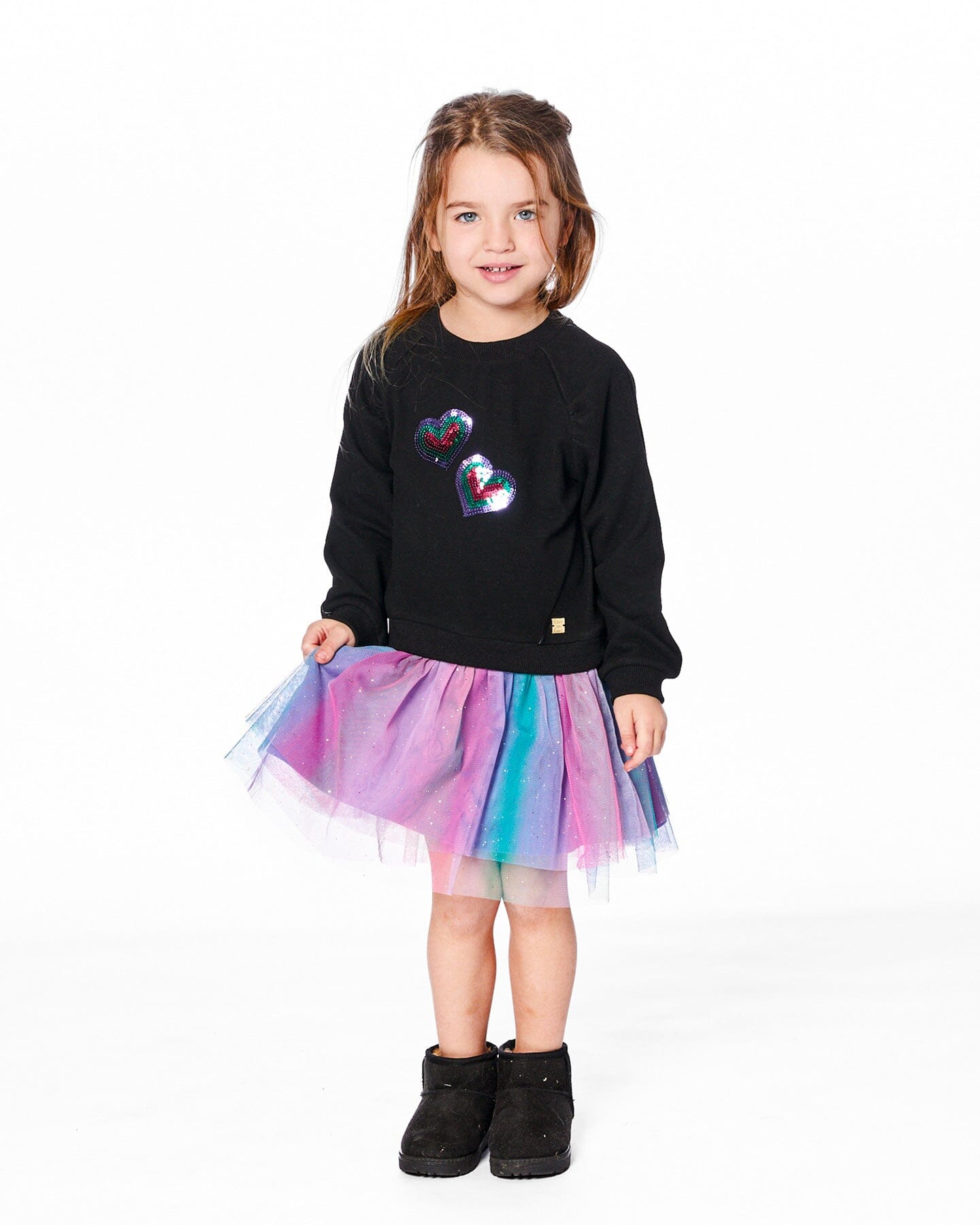 Bi-Material Dress Black With Mesh Skirt