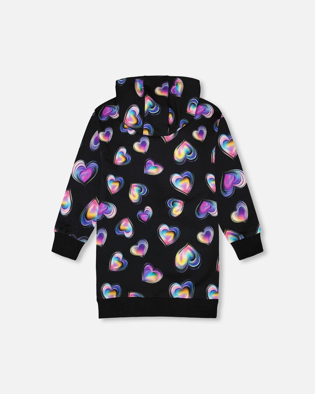 Hooded Fleece Dress Black And Multicolor With Trompe-L’Œil Bag Detail