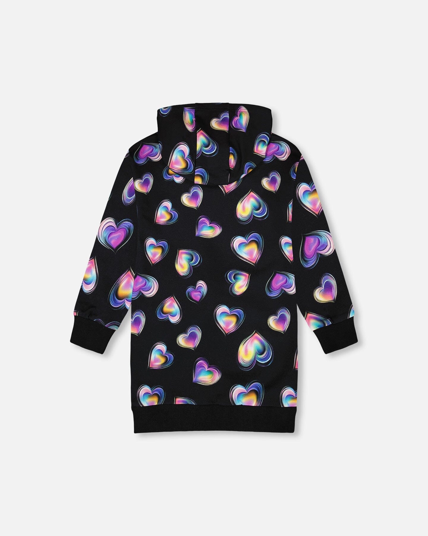 Hooded Fleece Dress Black And Multicolor With Trompe-L’Œil Bag Detail