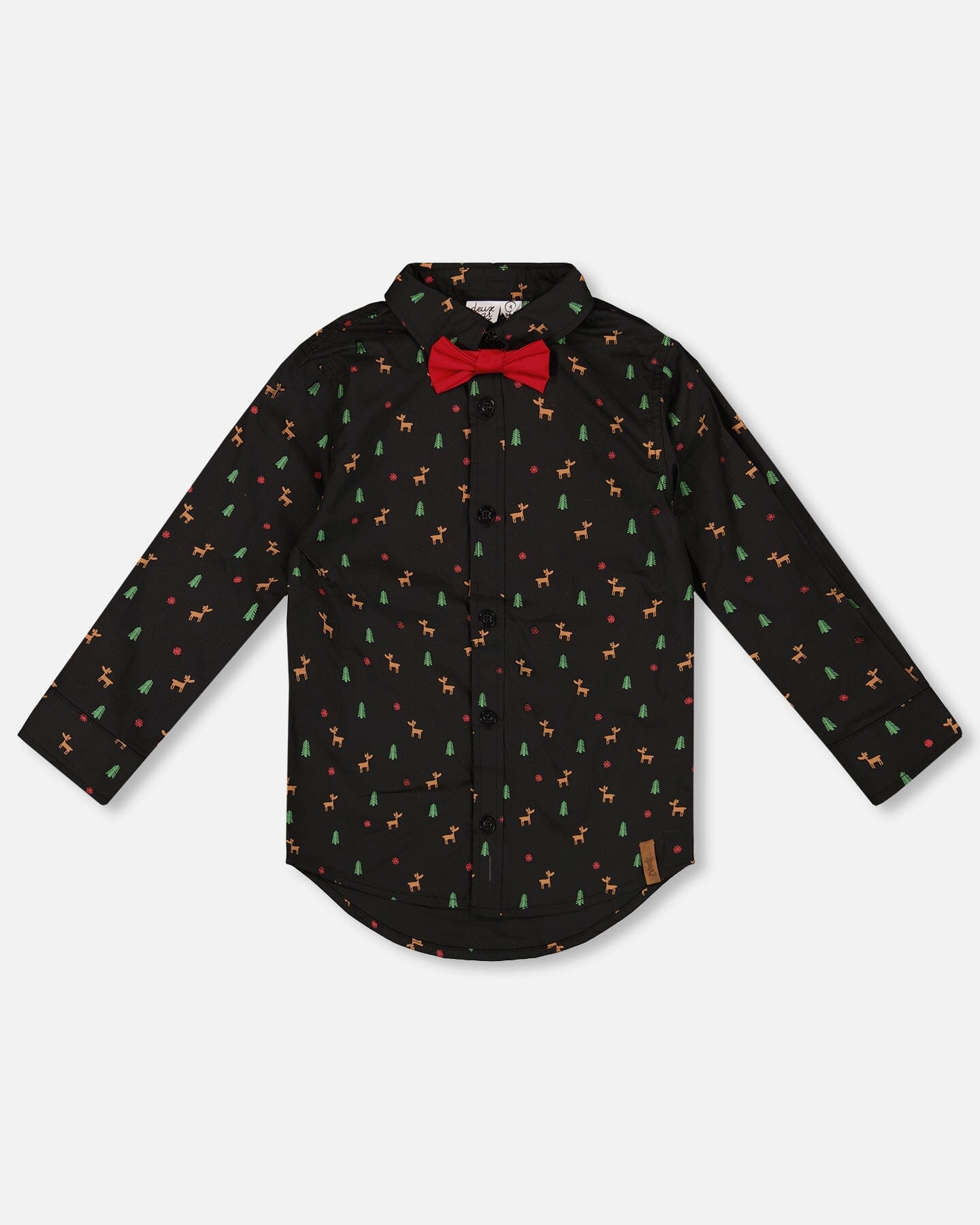 Printed Poplin Shirt Black And Multicolor With Bow Tie
