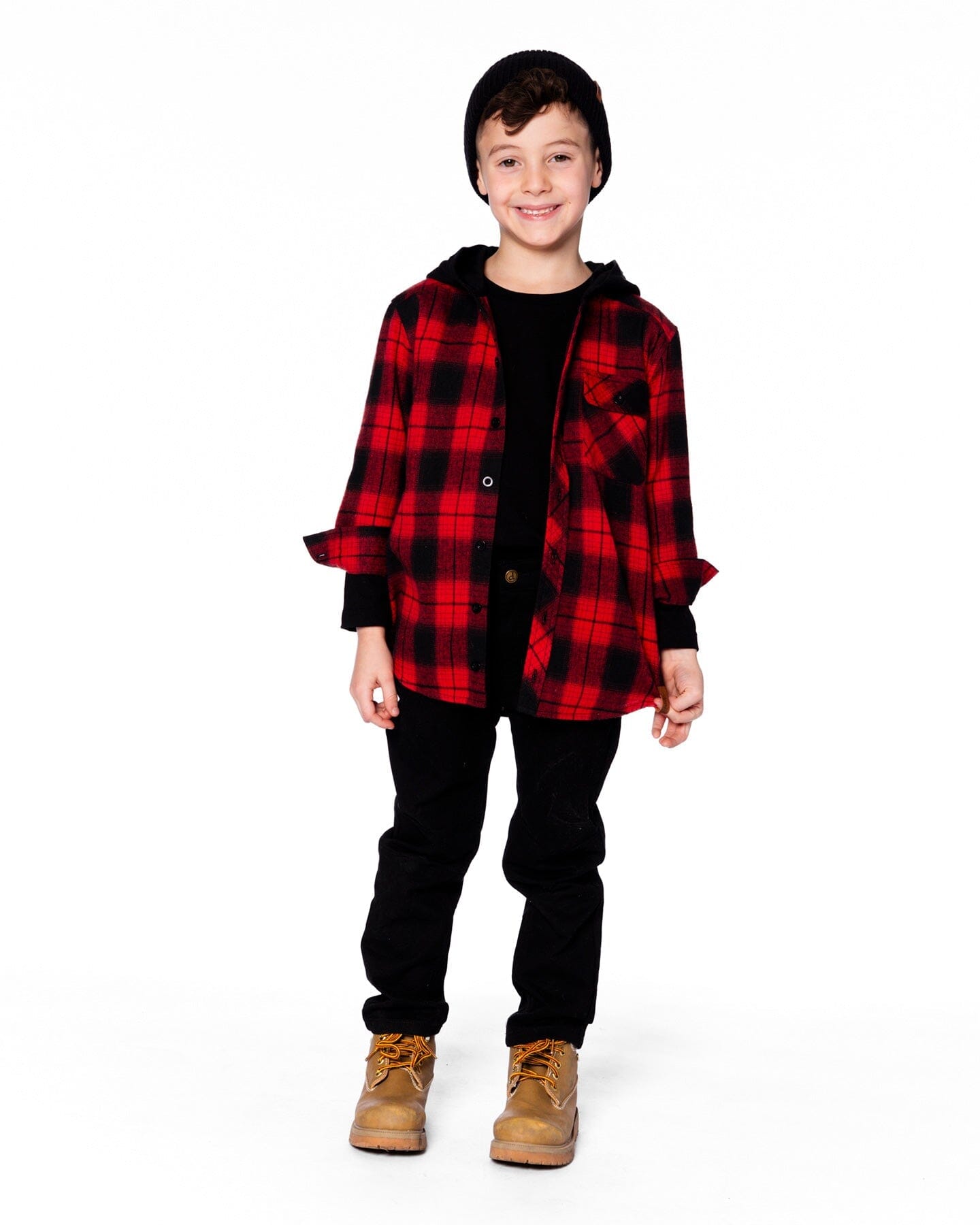 Plaid Flannel Shirt With Hoodie Red And Black