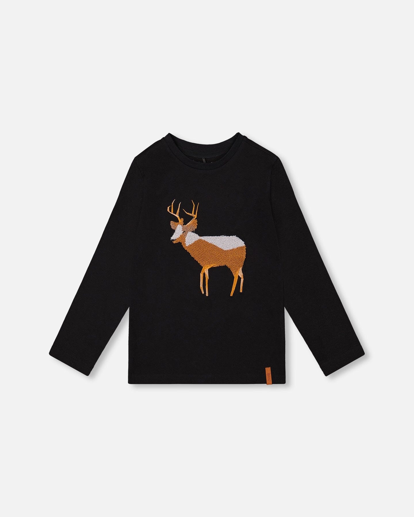 Organic Cotton T-Shirt Black With Boucle Deer Applique