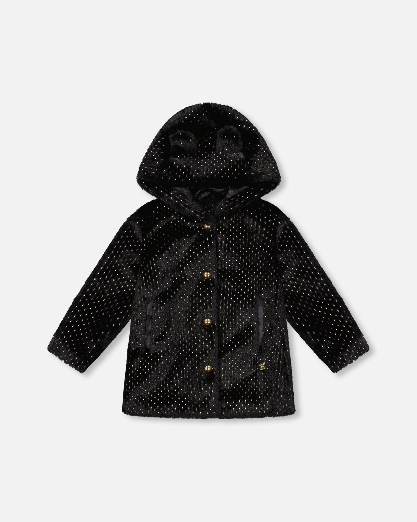 Bear Faux Fur Coat Black With Gold Polka Dots