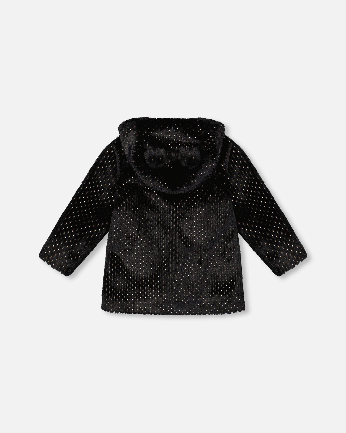 Bear Faux Fur Coat Black With Gold Polka Dots