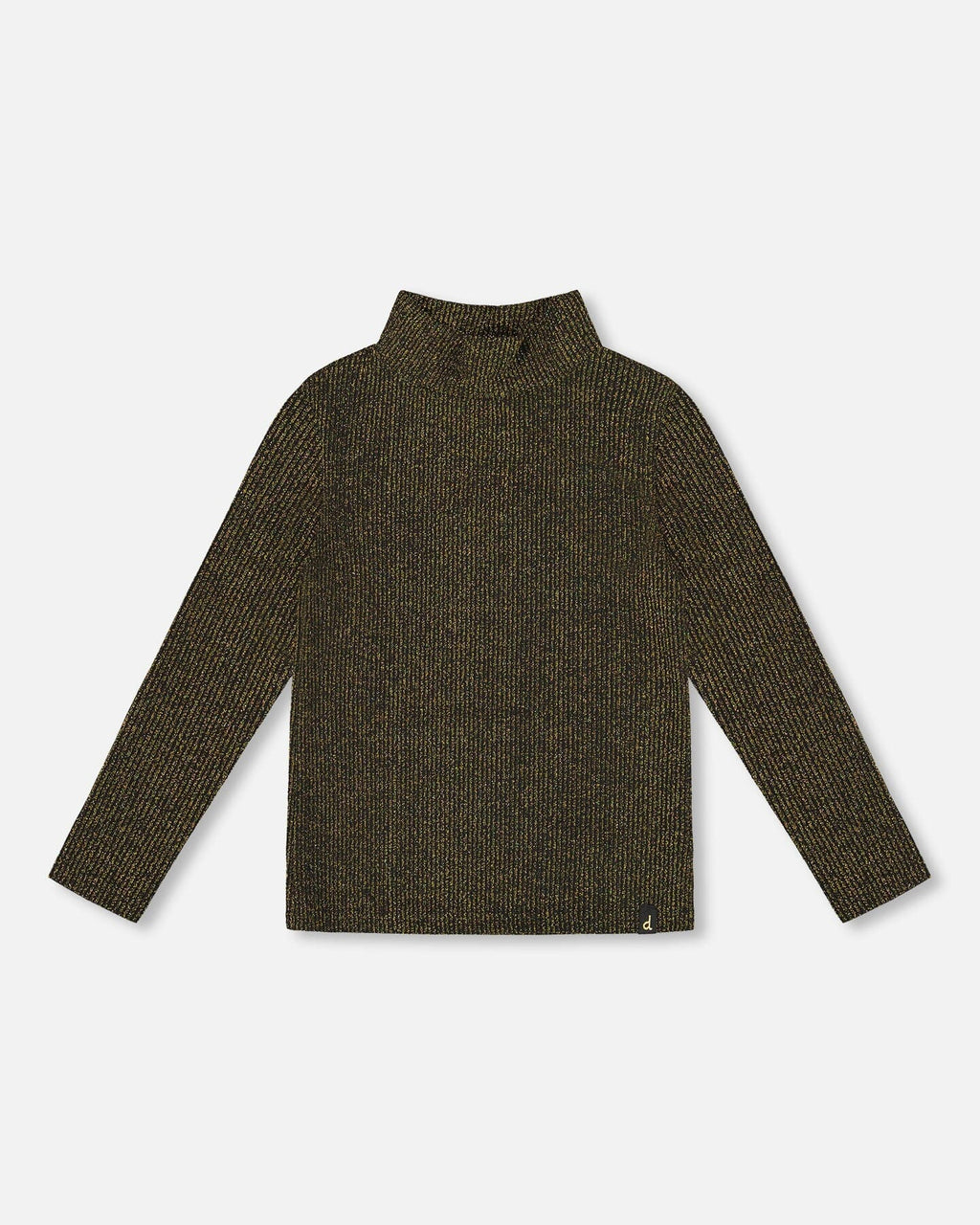 Shiny Rib Mock Neck Top Black And Gold