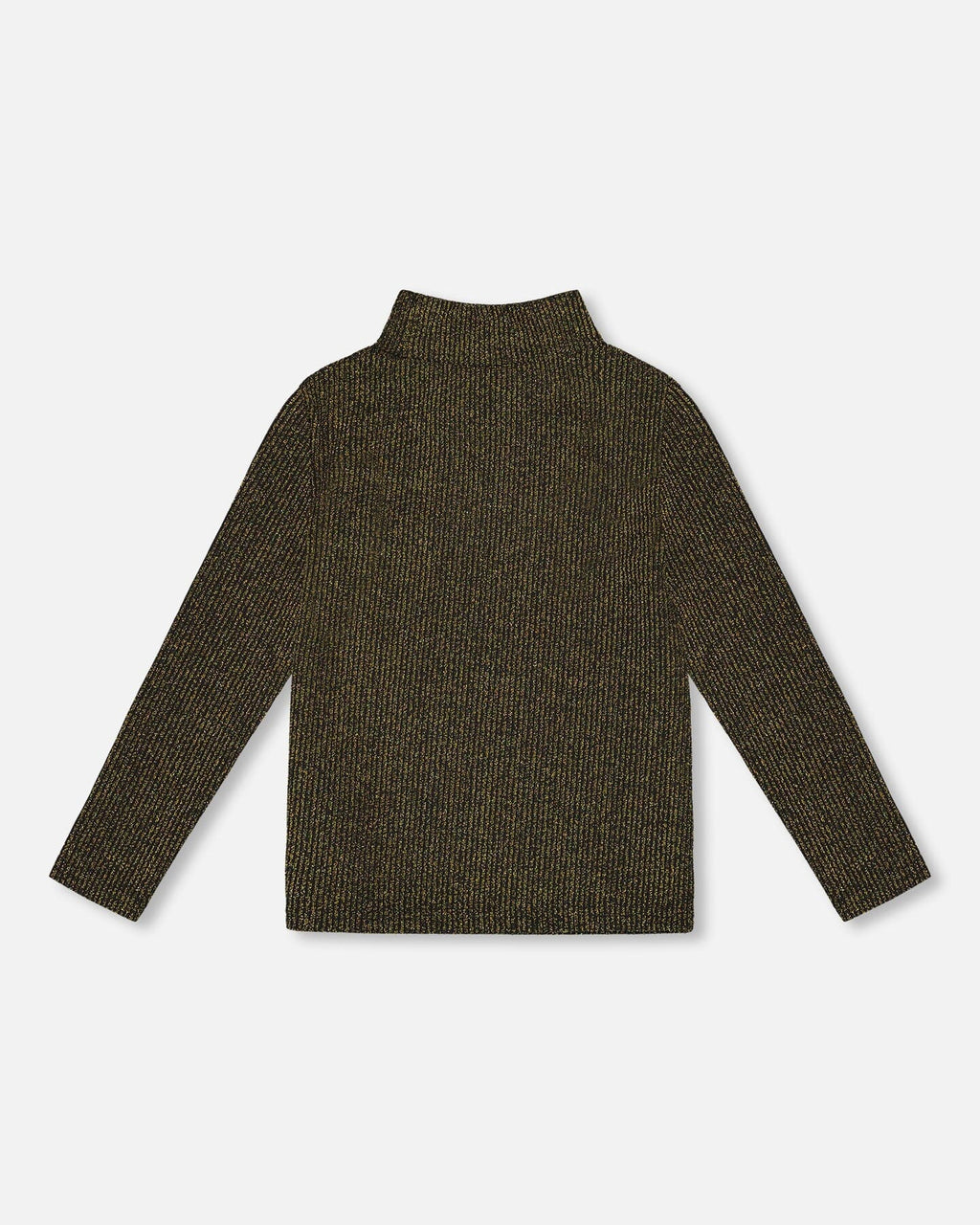 Shiny Rib Mock Neck Top Black And Gold