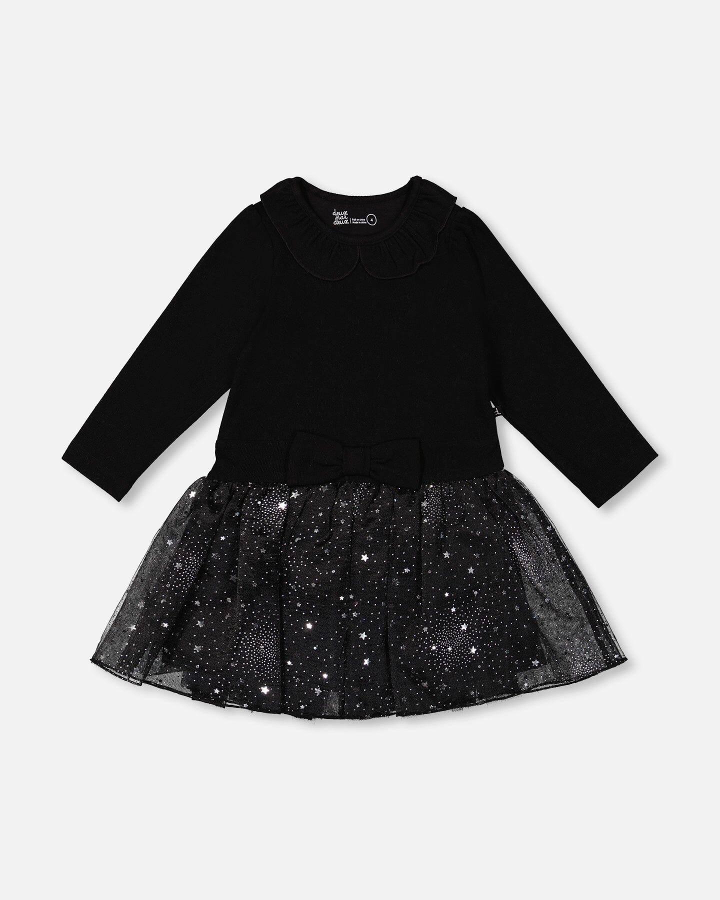 Bi-Material Dress With Glittering Skirt Black