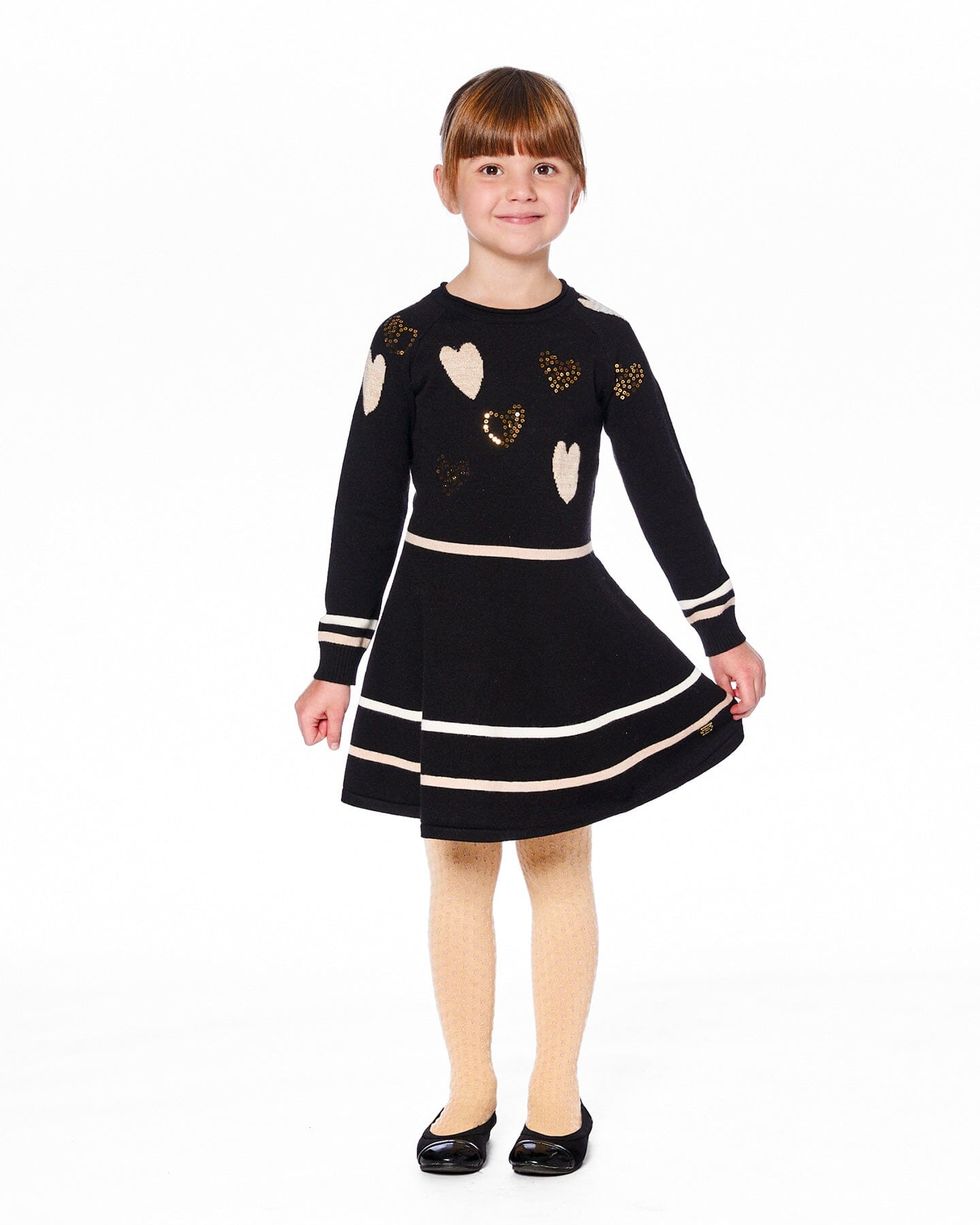 Knit Dress Black With Glittery Heart Motifs