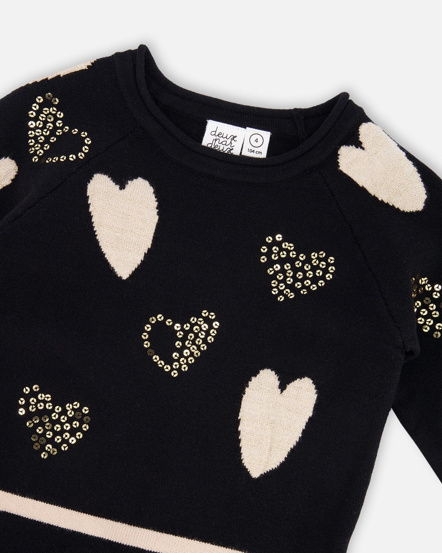 Knit Dress Black With Glittery Heart Motifs