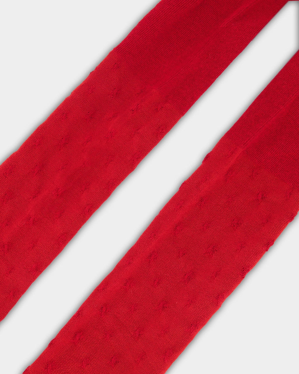 Knit Tights Red With Tone-On-Tone Star Pattern