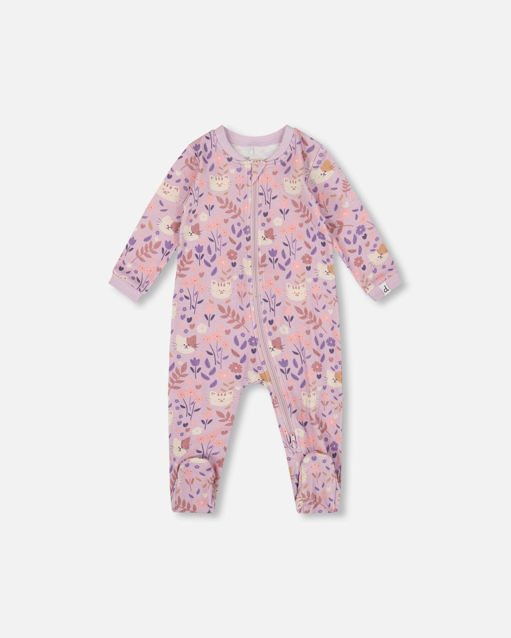 One-Piece Organic Cotton Pajama Lilac Cat Print