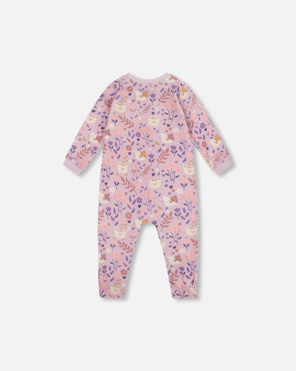 One-Piece Organic Cotton Pajama Lilac Cat Print