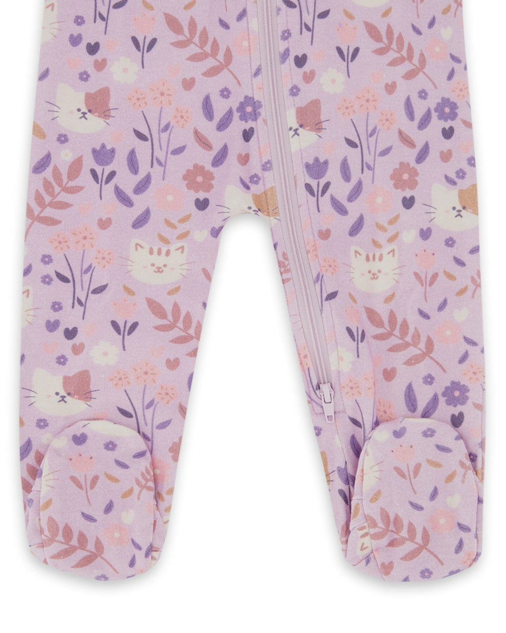 One-Piece Organic Cotton Pajama Lilac Cat Print