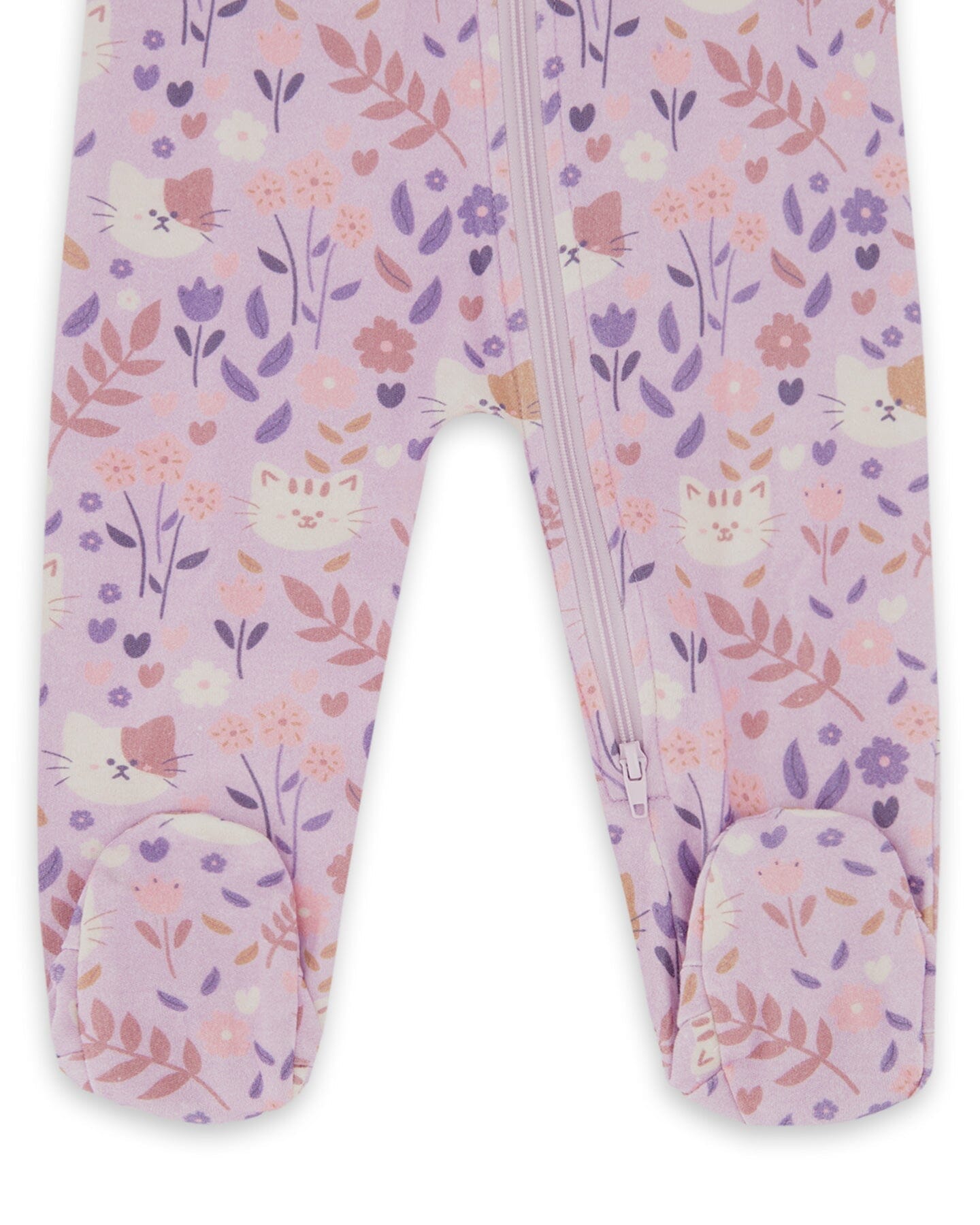 One-Piece Organic Cotton Pajama Lilac Cat Print