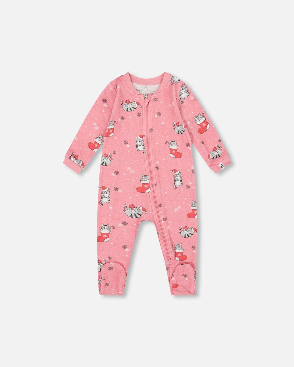 One-Piece Organic Cotton Pajama Pink Cat Print
