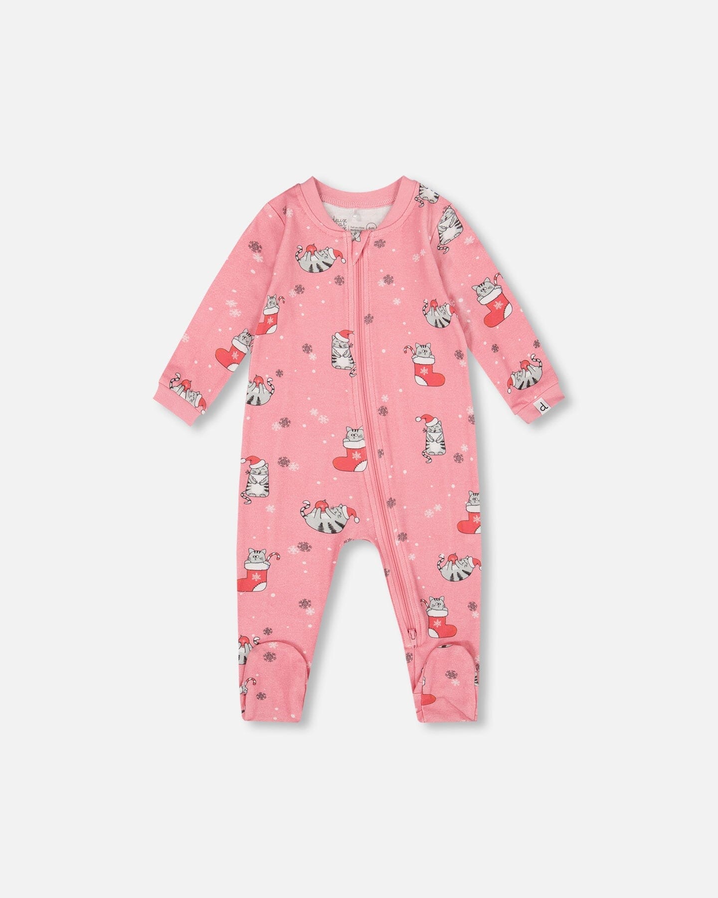 One-Piece Organic Cotton Pajama Pink Cat Print