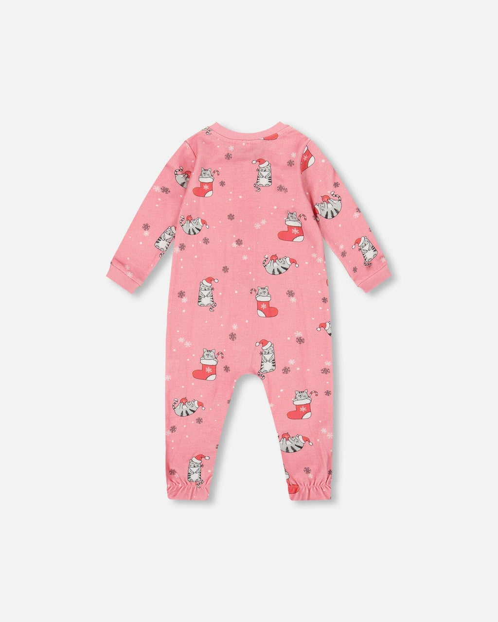 One-Piece Organic Cotton Pajama Pink Cat Print