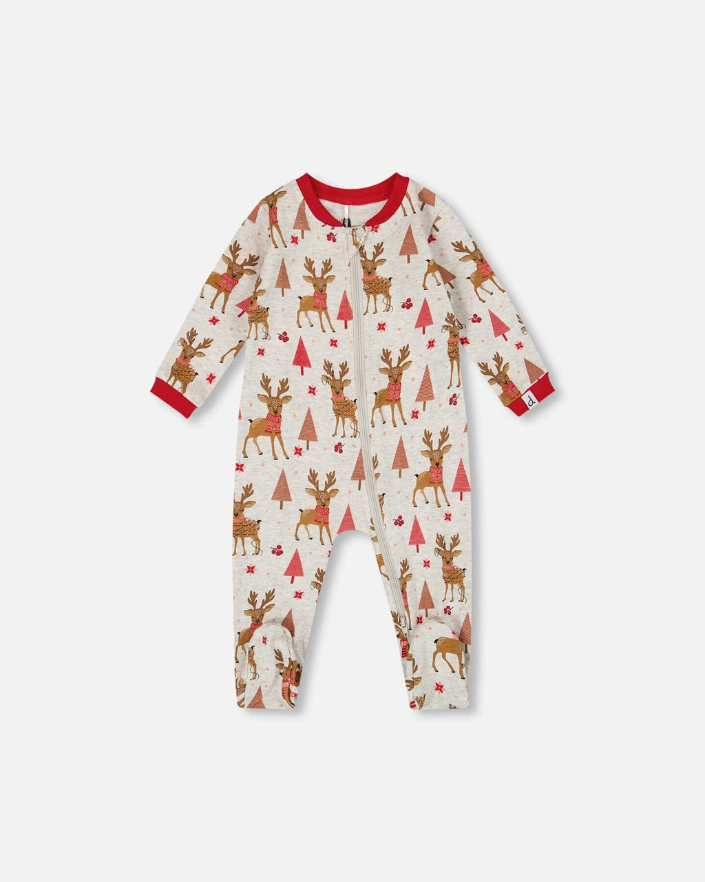 One-Piece Organic Cotton Pajama Beige Girly Reindeer Print