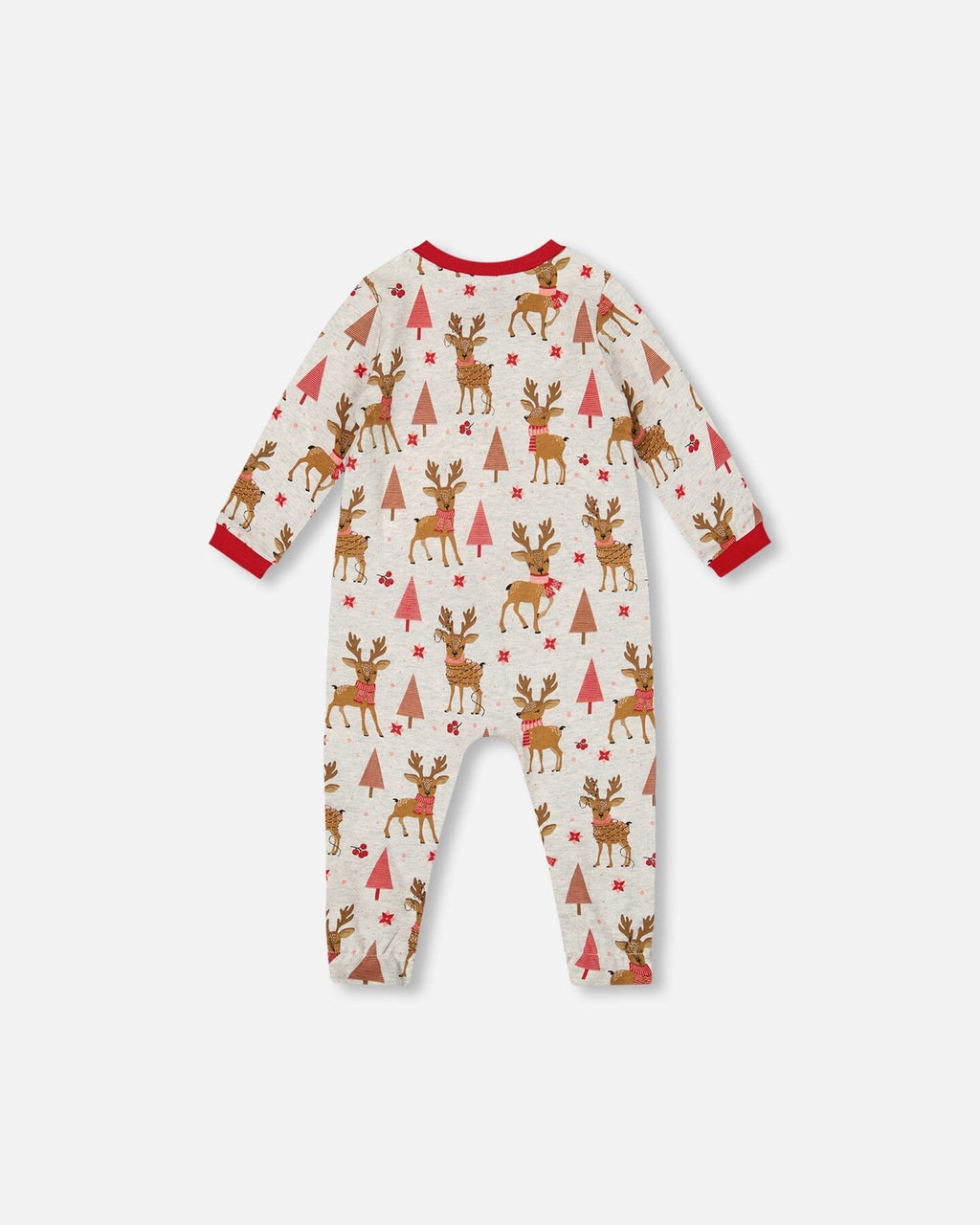 One-Piece Organic Cotton Pajama Beige Girly Reindeer Print